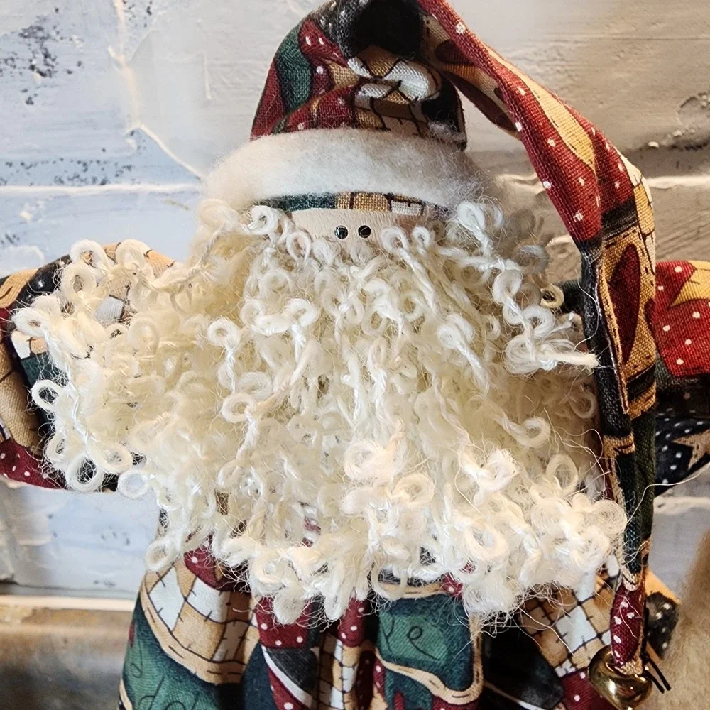 Vintage Handmade  Folkart Farmhouse Santa  made with fabric and wooden